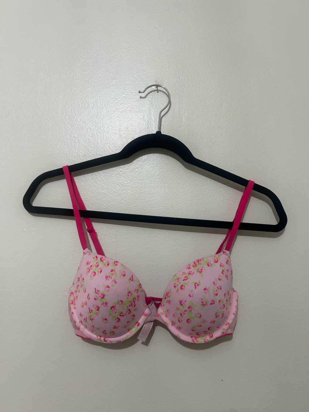 PINK VICTORIA’S SECRET | Pink Floral Wear Everywhere Bra w/Hot Pink Straps, 34B
